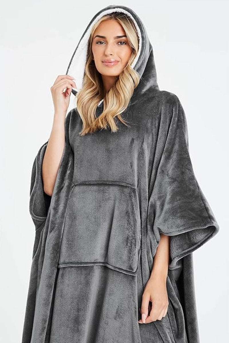 Unisex Wearable Fleece Hooded Blanket Charcoal