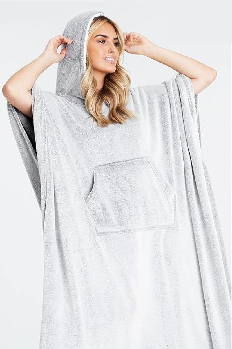 Unisex Wearable Fleece Hooded Blanket Grey
