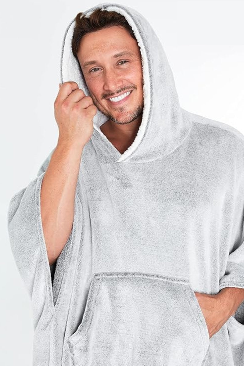 Unisex Wearable Fleece Hooded Blanket Grey