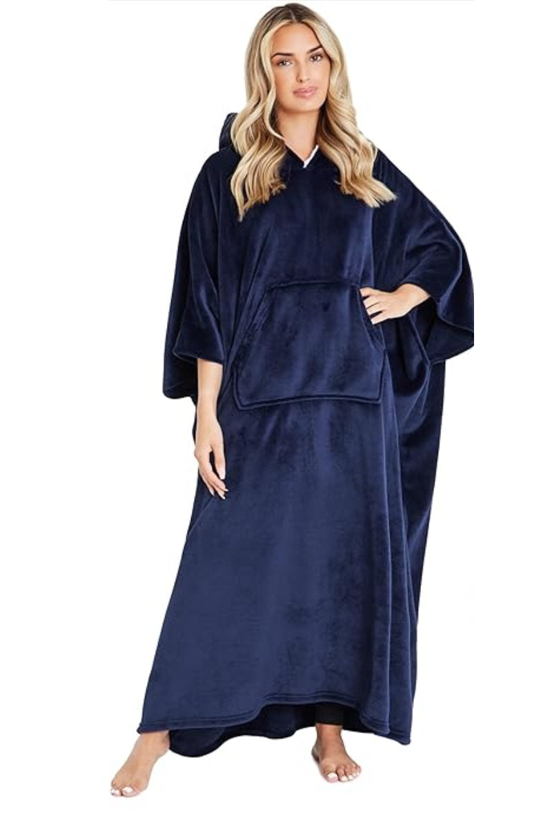 Unisex Wearable Fleece Hooded Blanket Navy