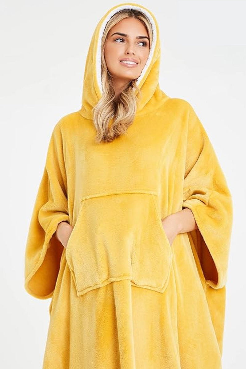 Unisex Wearable Fleece Hooded Blanket Yellow