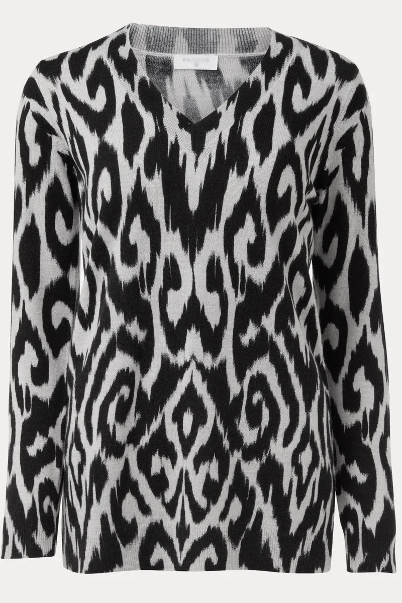 Famous Store Grey Ikat Print Soft Touch Jumper