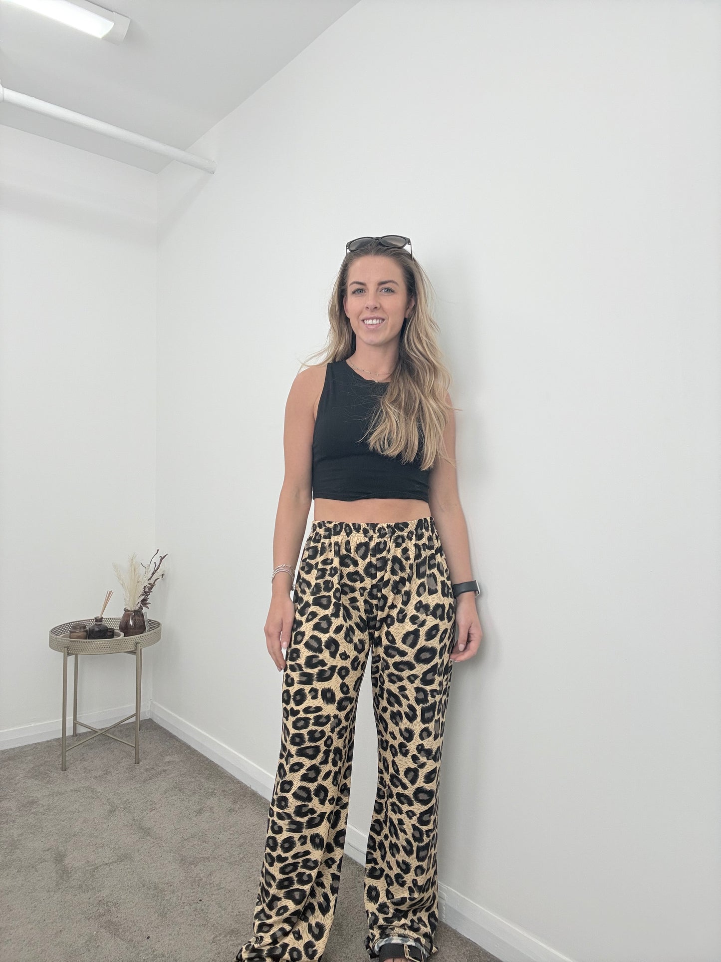 Animal Print Tan Stone wide Leg Trousers