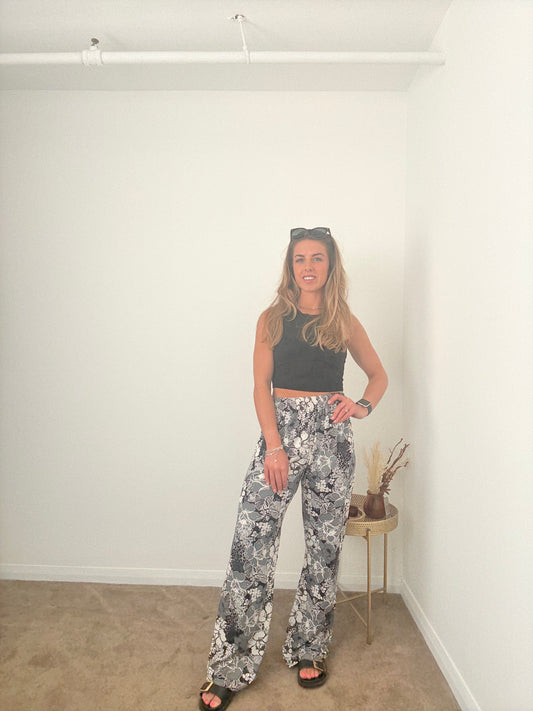 Black Floral Wide Leg Trousers