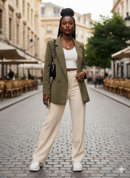 Famous Store Double-Breasted Blazer Olive