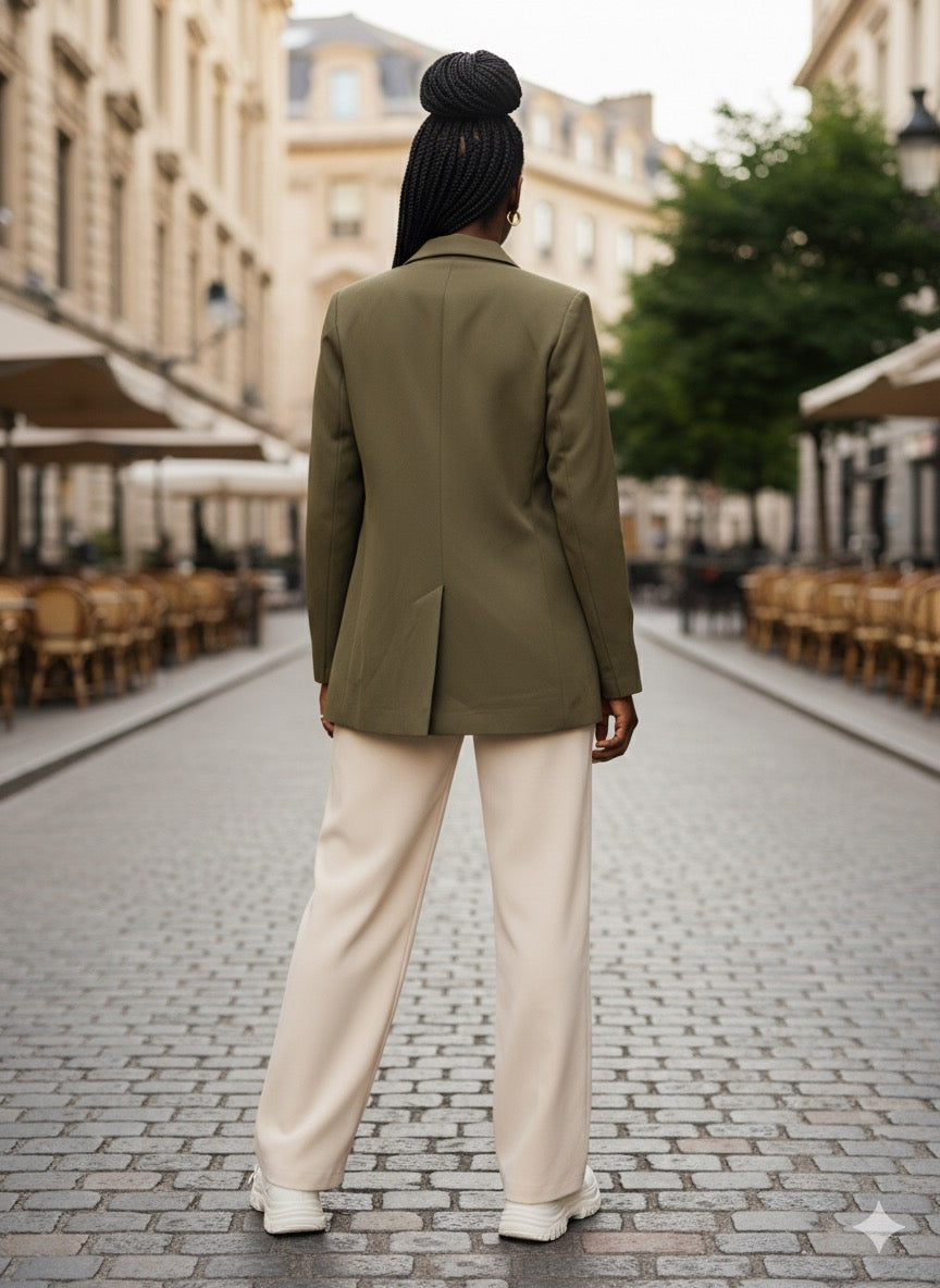 Famous Store Double-Breasted Blazer Olive