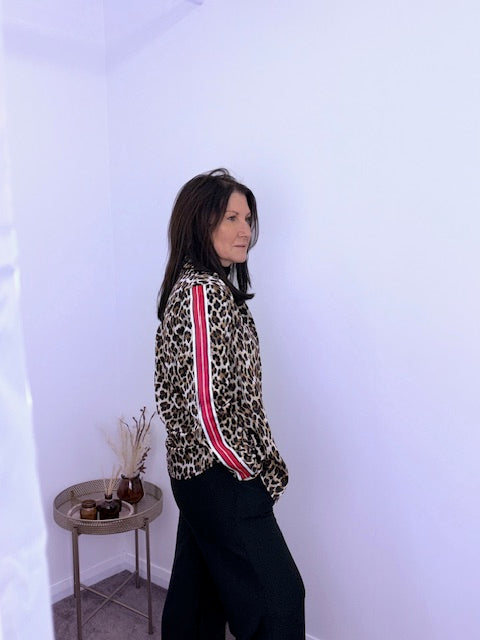 Ladies Animal Print Shirt with Accented Red Arms