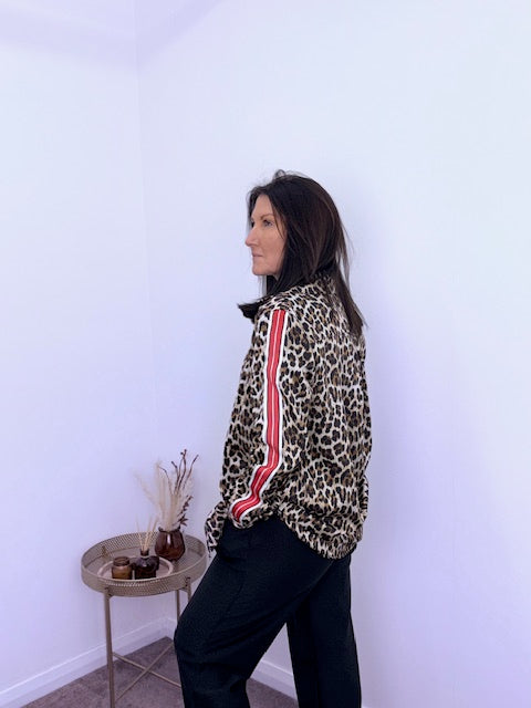 Ladies Animal Print Shirt with Accented Red Arms