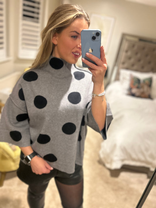 Boutique Collection Ladies Grey Spot Funnel Neck Jumper