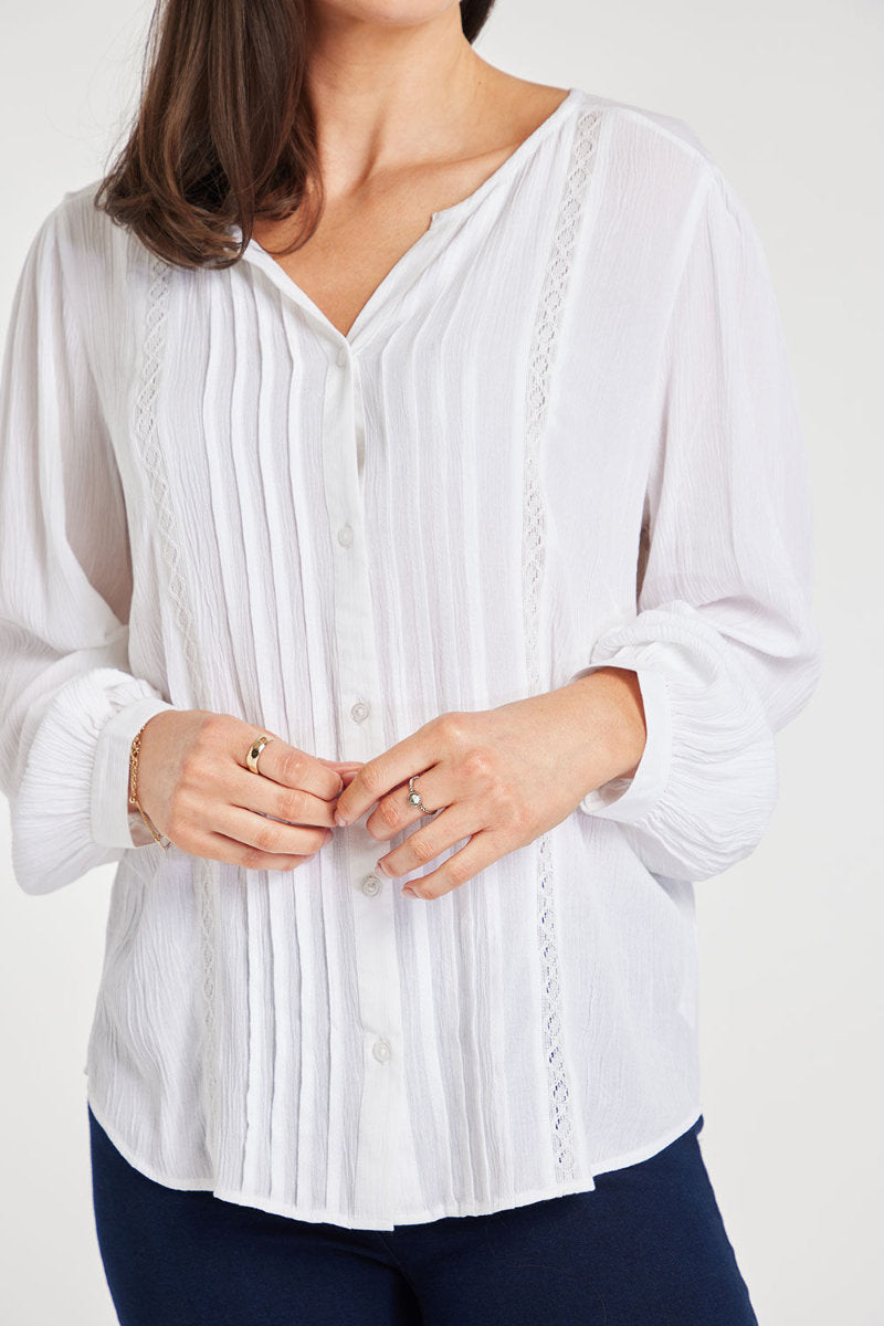 Famous Store Long Sleeve Pintuck Ivory Blouse