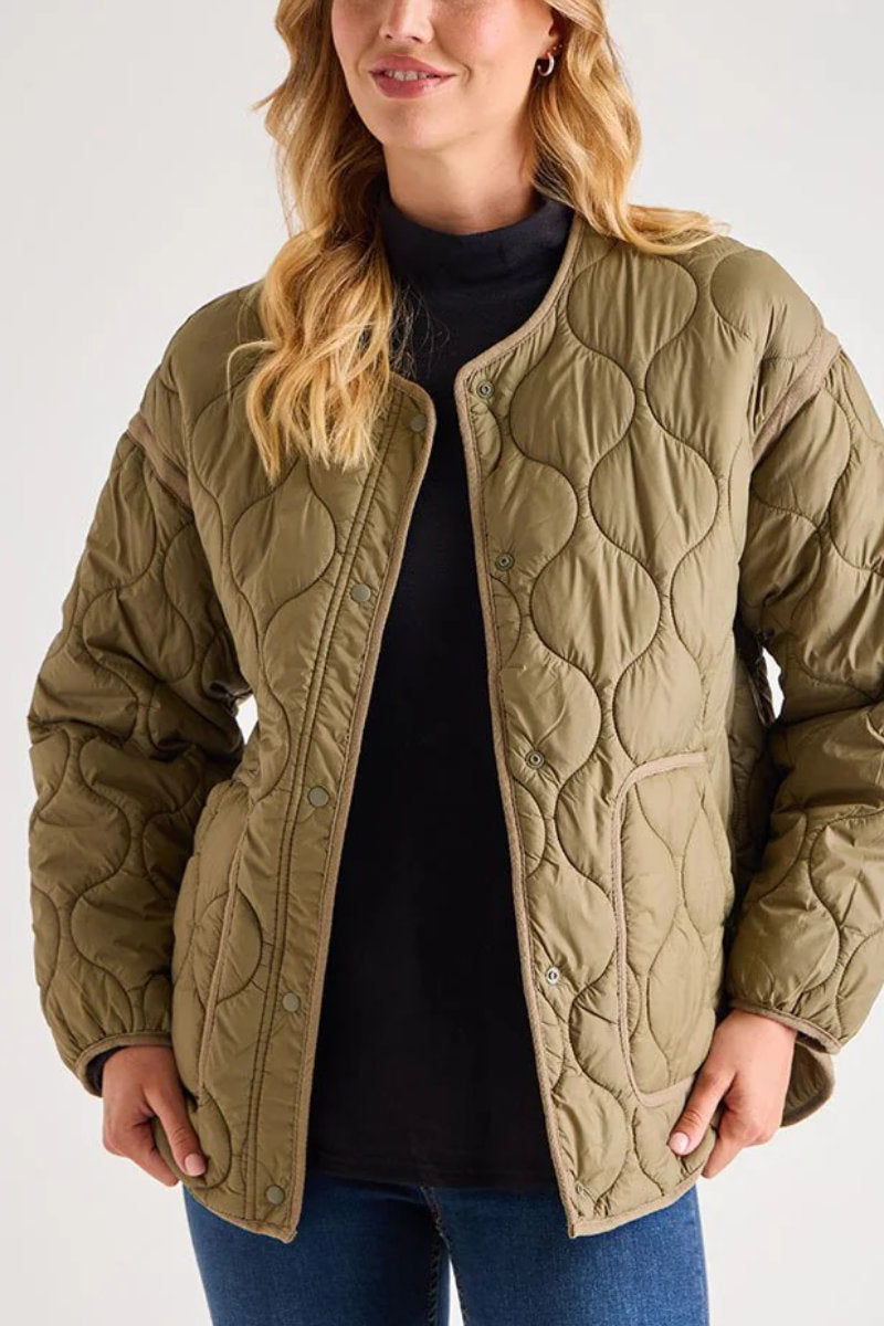 Ladies Oversized Quilted Jacket Khaki