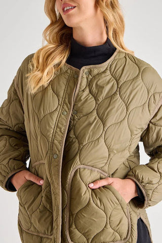 Ladies Oversized Quilted Jacket Khaki