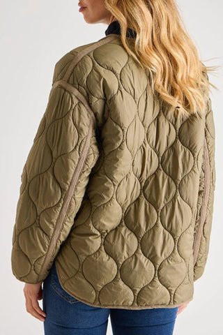 Ladies Oversized Quilted Jacket Khaki