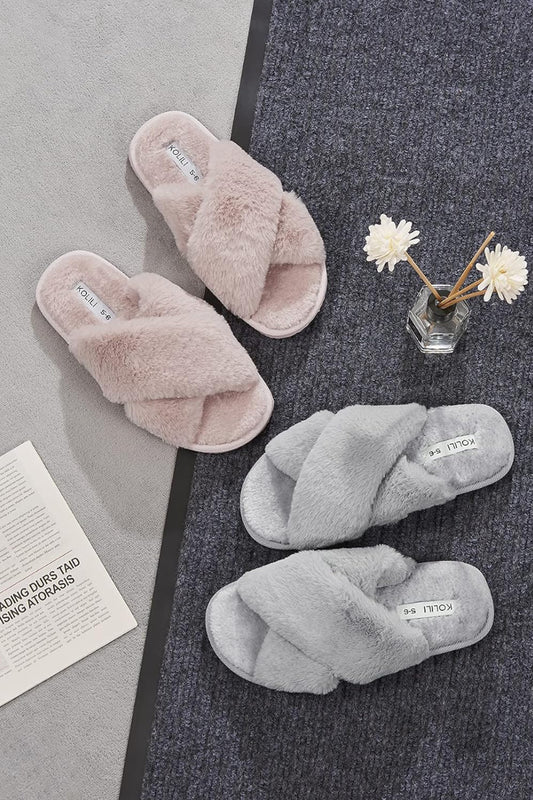 Ladies Fluffy House Slippers By Kolili Grey
