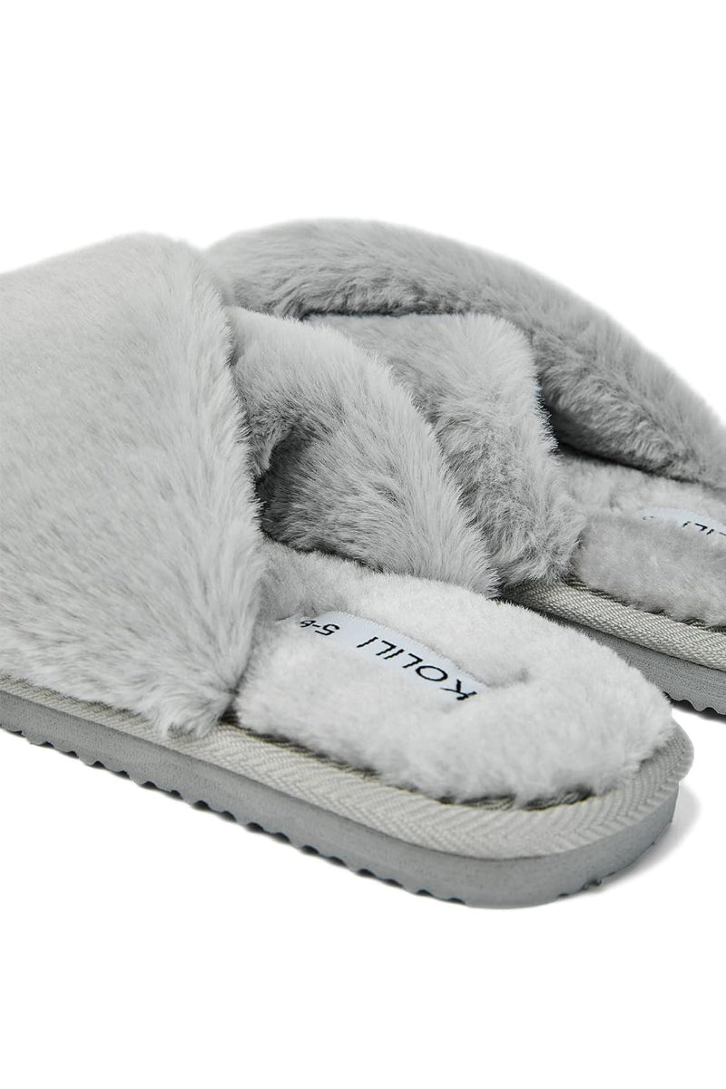 Ladies Fluffy House Slippers By Kolili Grey