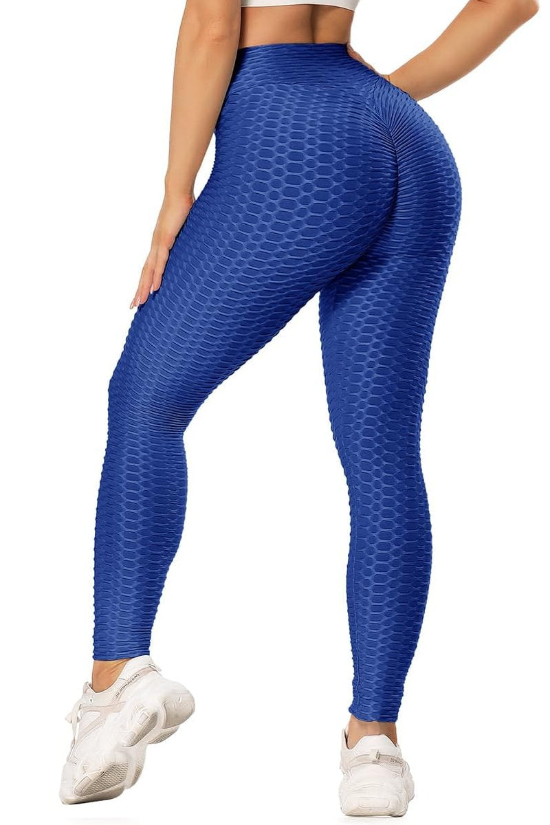 Waffle Texture Bubble High Waist Gym "TikTok" Leggings Royal Blue