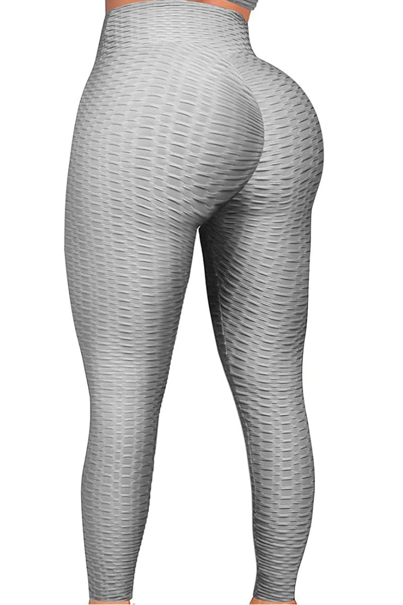 Waffle Texture Bubble High Waist Gym "TikTok" Leggings Light Grey