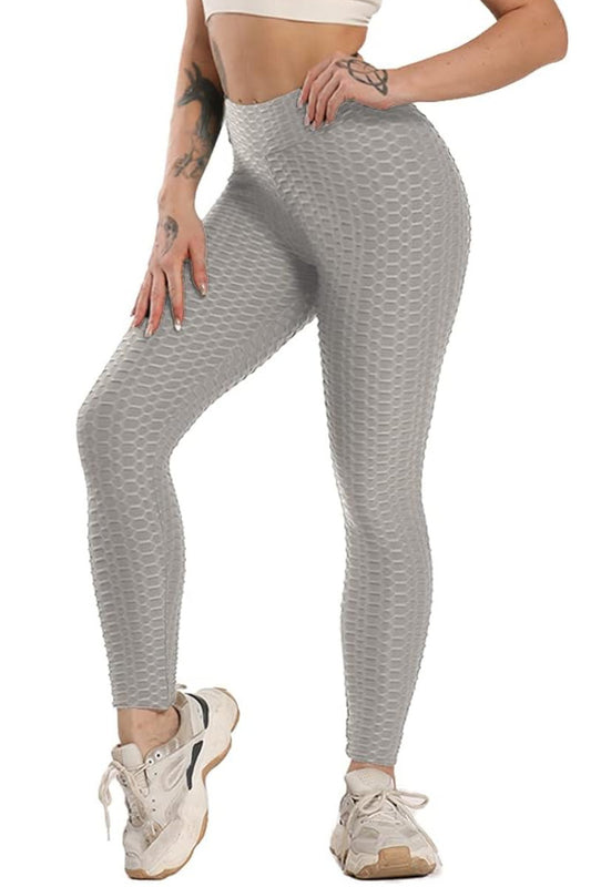 Waffle Texture Bubble High Waist Gym "TikTok" Leggings Light Grey