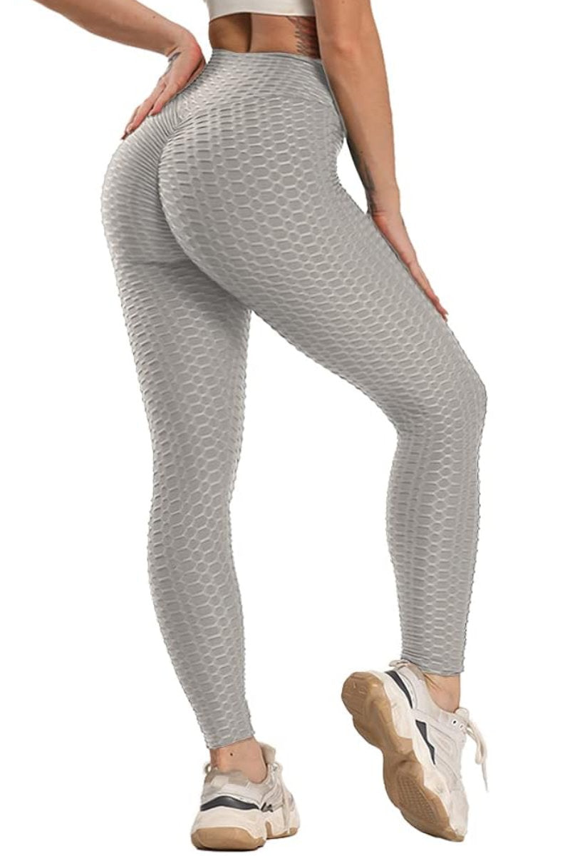 Waffle Texture Bubble High Waist Gym "TikTok" Leggings Light Grey