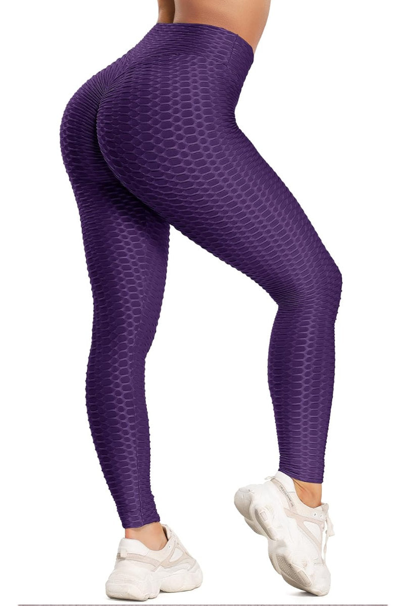 Waffle Texture Bubble High Waist Gym "TikTok" Leggings Purple