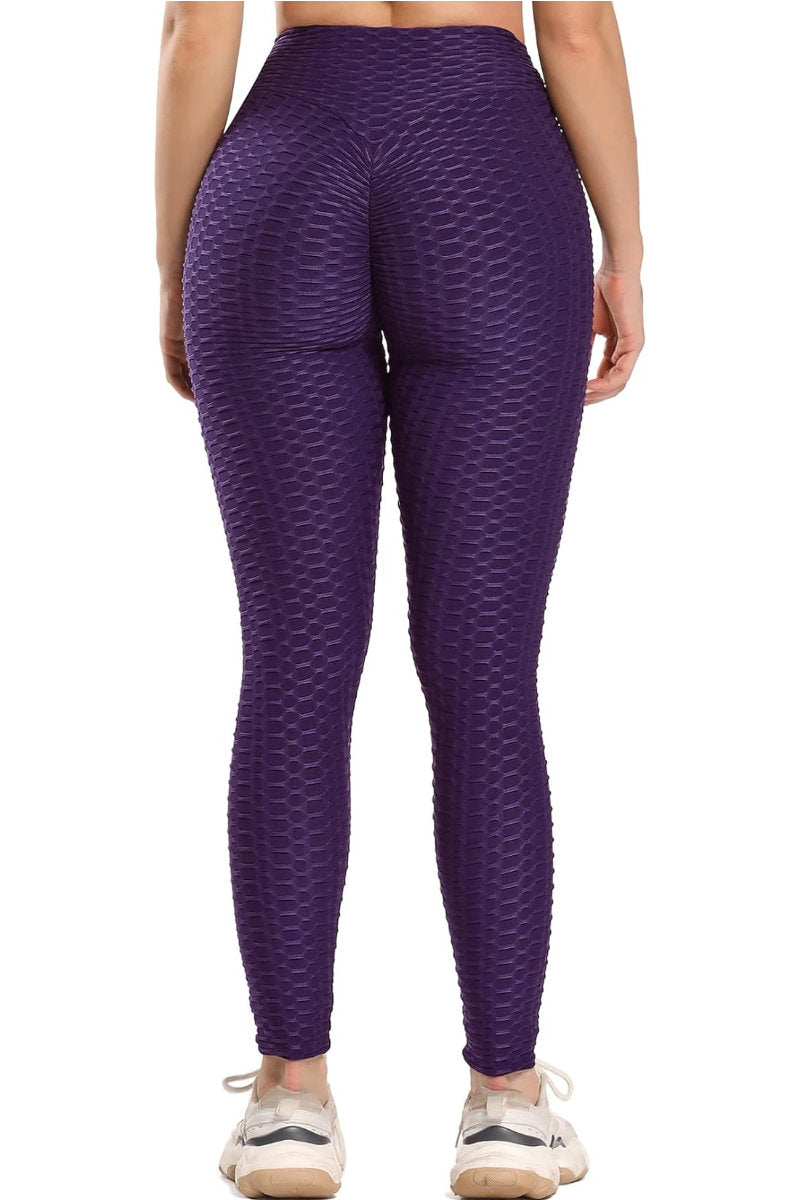 Waffle Texture Bubble High Waist Gym "TikTok" Leggings Purple