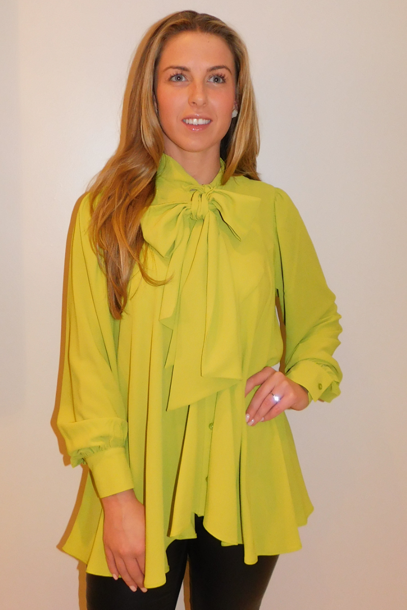 Tie Neck Lime Green Blouse
