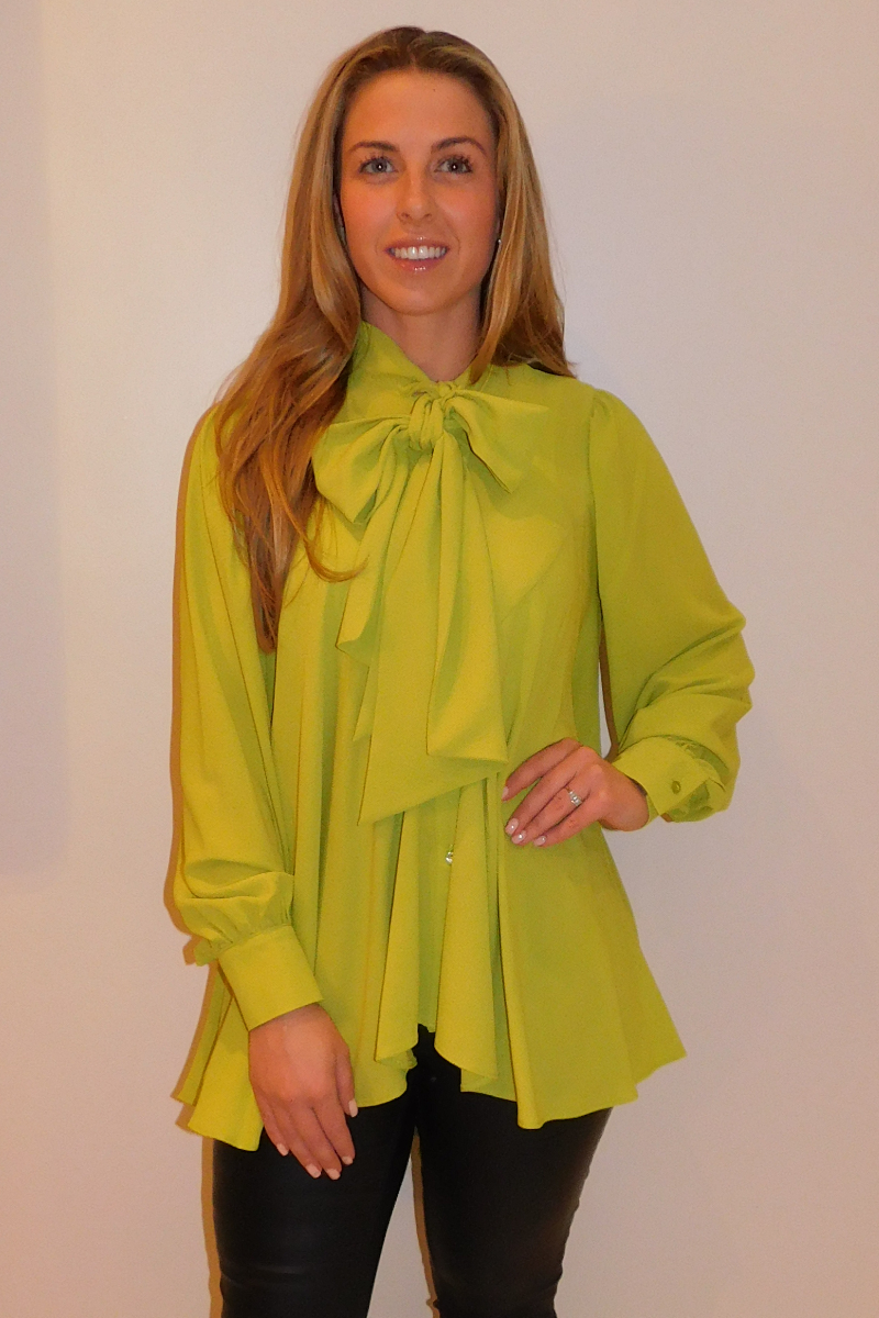 Tie Neck Lime Green Blouse