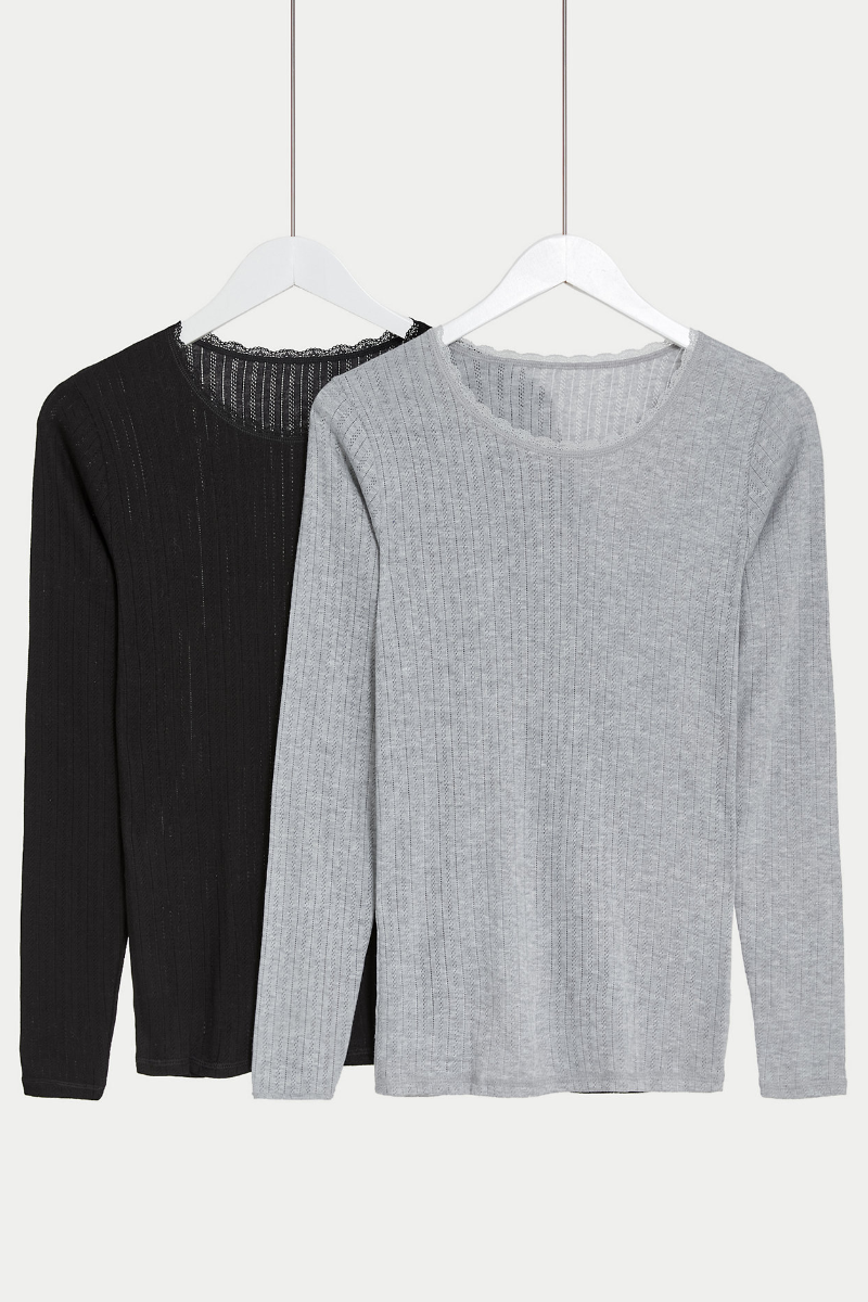 Famous Store 2pk Mixed Thermal Pointelle Long Sleeve Tops