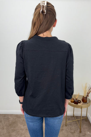 Ex M&Co Button Front Top in Black