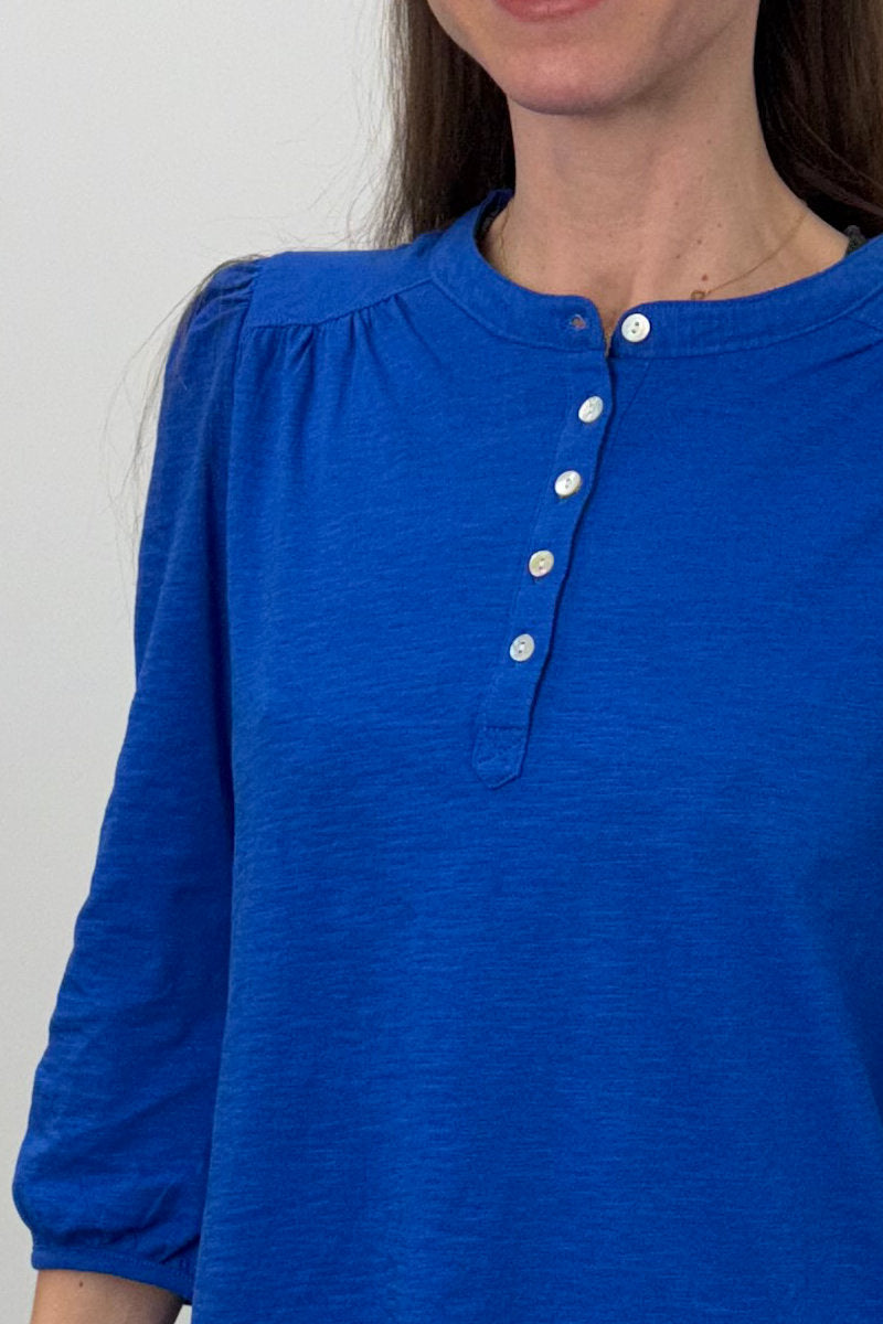 Ex M&Co Button Front Top in Cobalt Blue