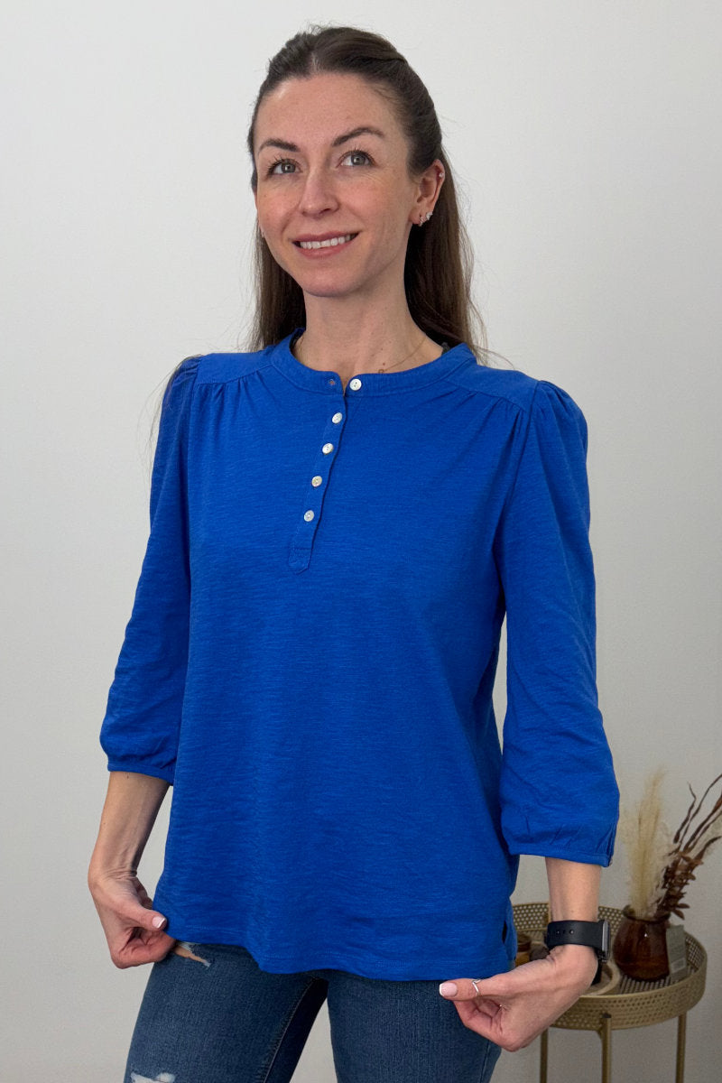 Ex M&Co Button Front Top in Cobalt Blue