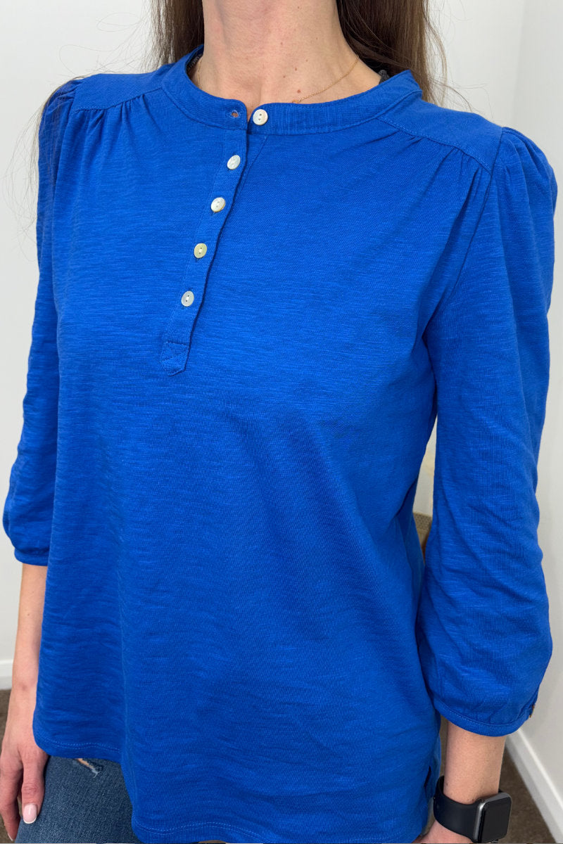 Ex M&Co Button Front Top in Cobalt Blue