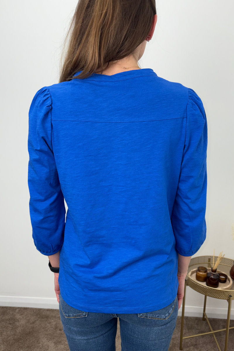 Ex M&Co Button Front Top in Cobalt Blue