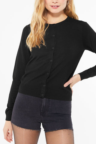 Famous Store Black Button Front Cardigan