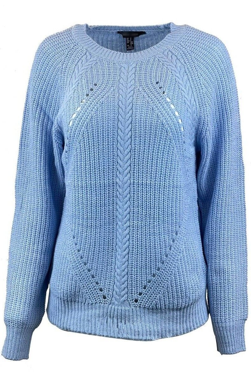 Famous Store Cable Knit Raglan Sleeve Jumper Sky Blue