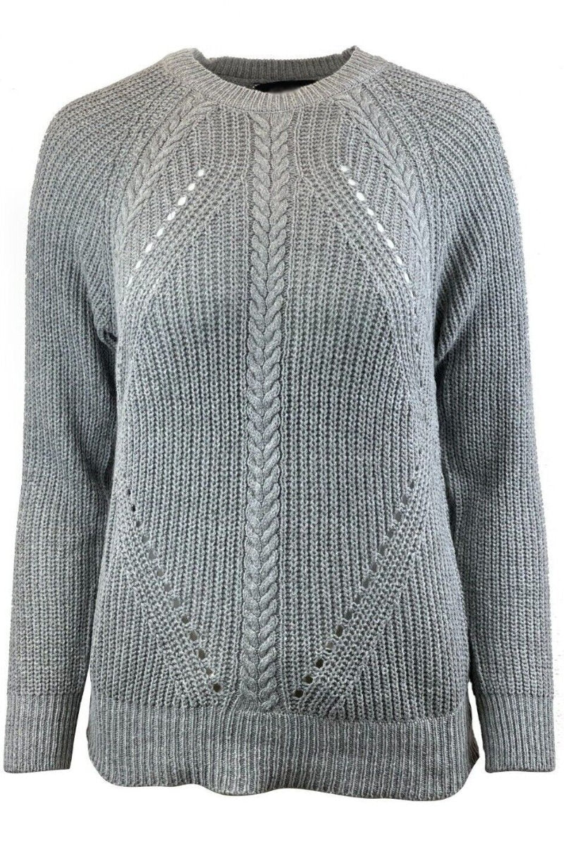 Famous Store Cable Knit Raglan Sleeve Jumper Grey