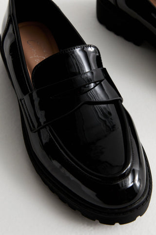 Ex New Look Black Penny Strap Patent Loafers