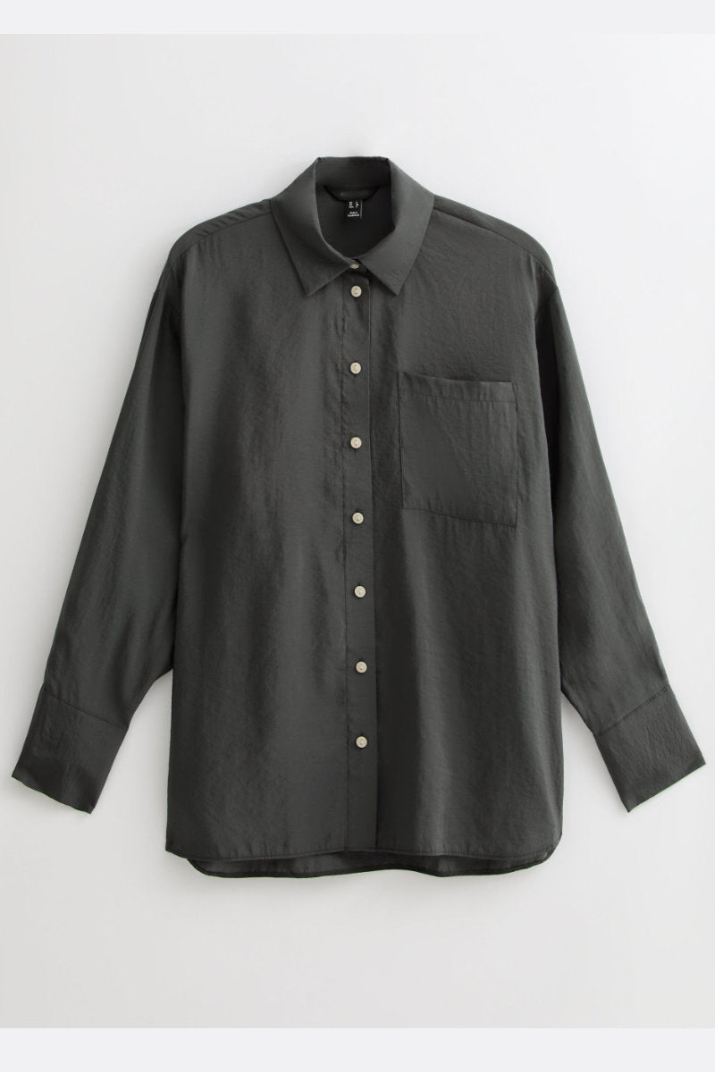 Ex New Look Textured Long Sleeve Pocket Shirt Grey
