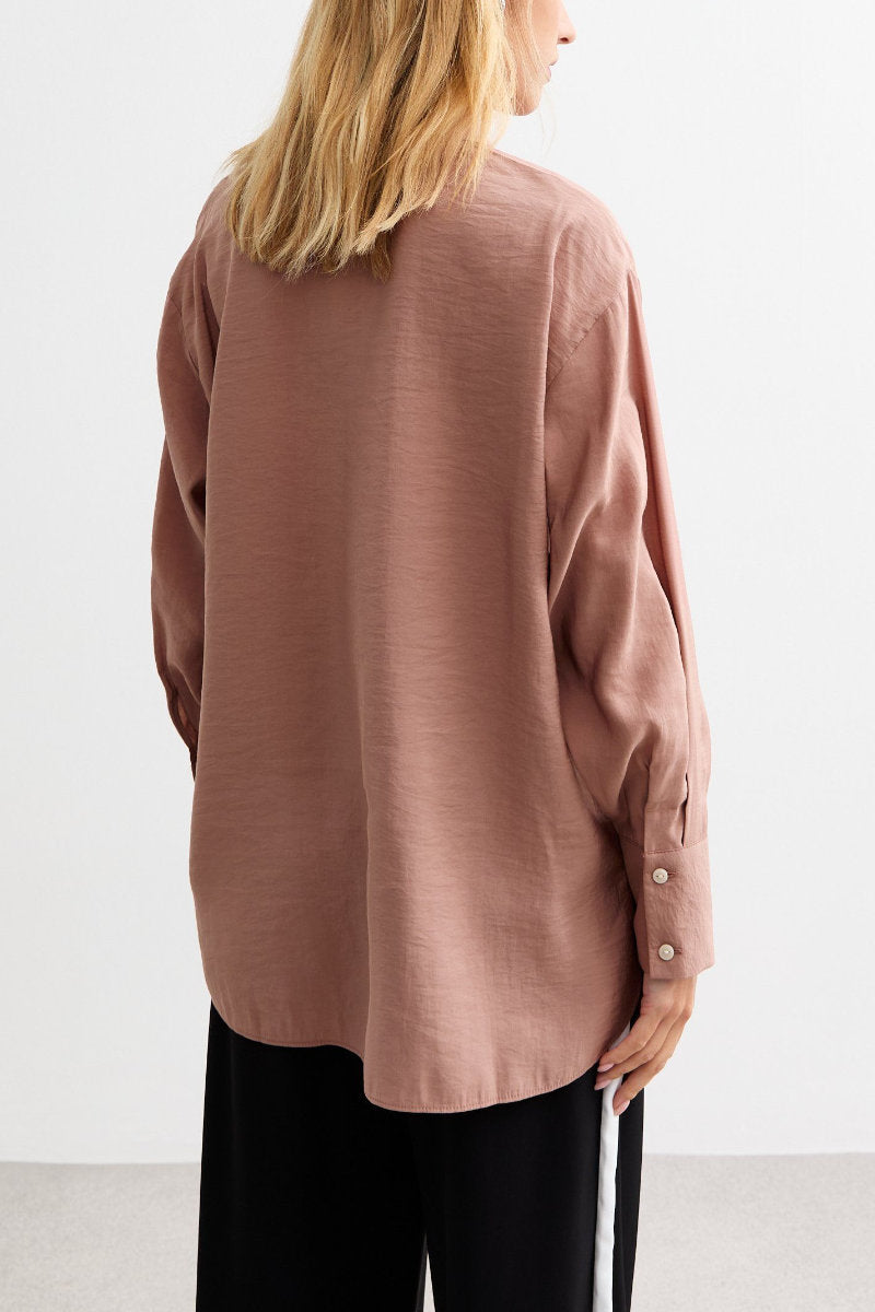 Ex New Look Textured Long Sleeve Pocket Shirt Pink