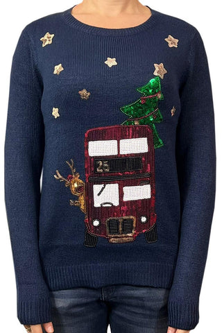 Ladies Christmas Navy Bus Jumper