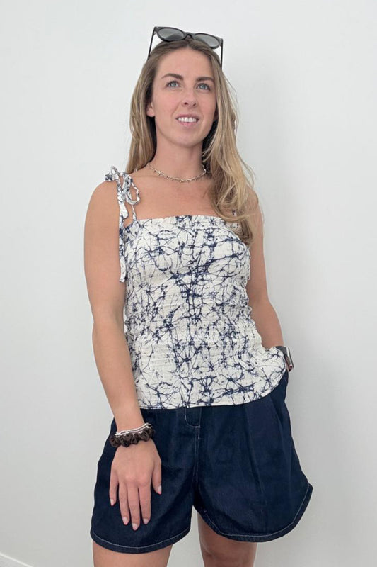 Oasis Shirred Bandeau Tie Shoulder Top
