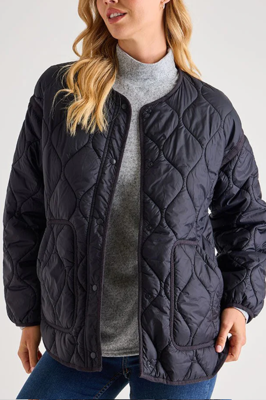 Ladies Oversized Quilted Jacket Black