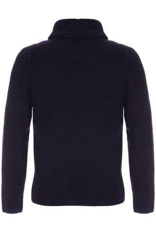 Mens Navy Plain Knitted Shawl Neck Jumper