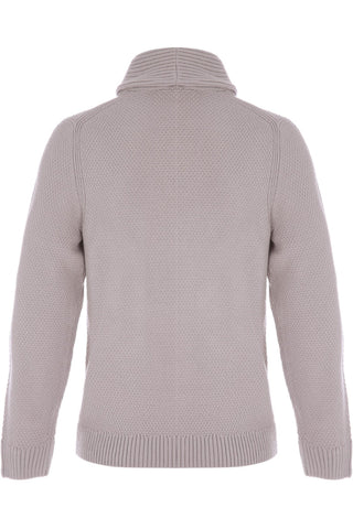 Mens Natural Plain Knitted Shawl Neck Jumper