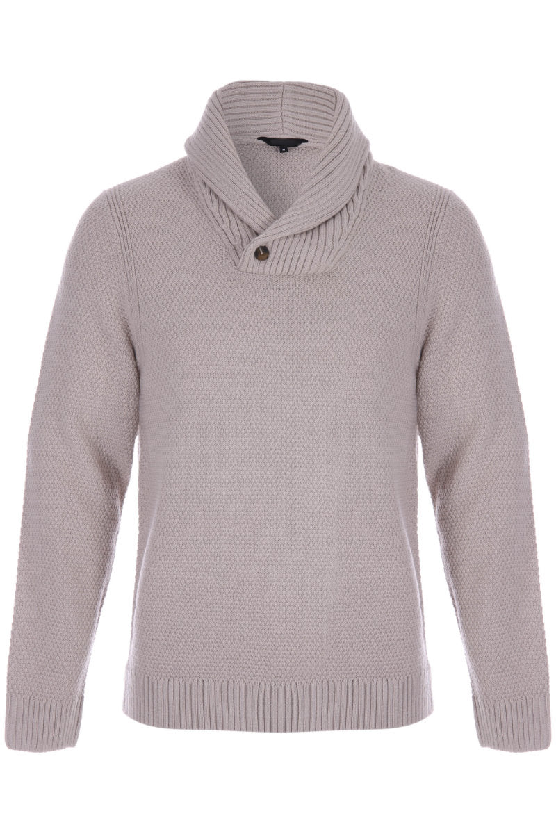 Mens Natural Plain Knitted Shawl Neck Jumper