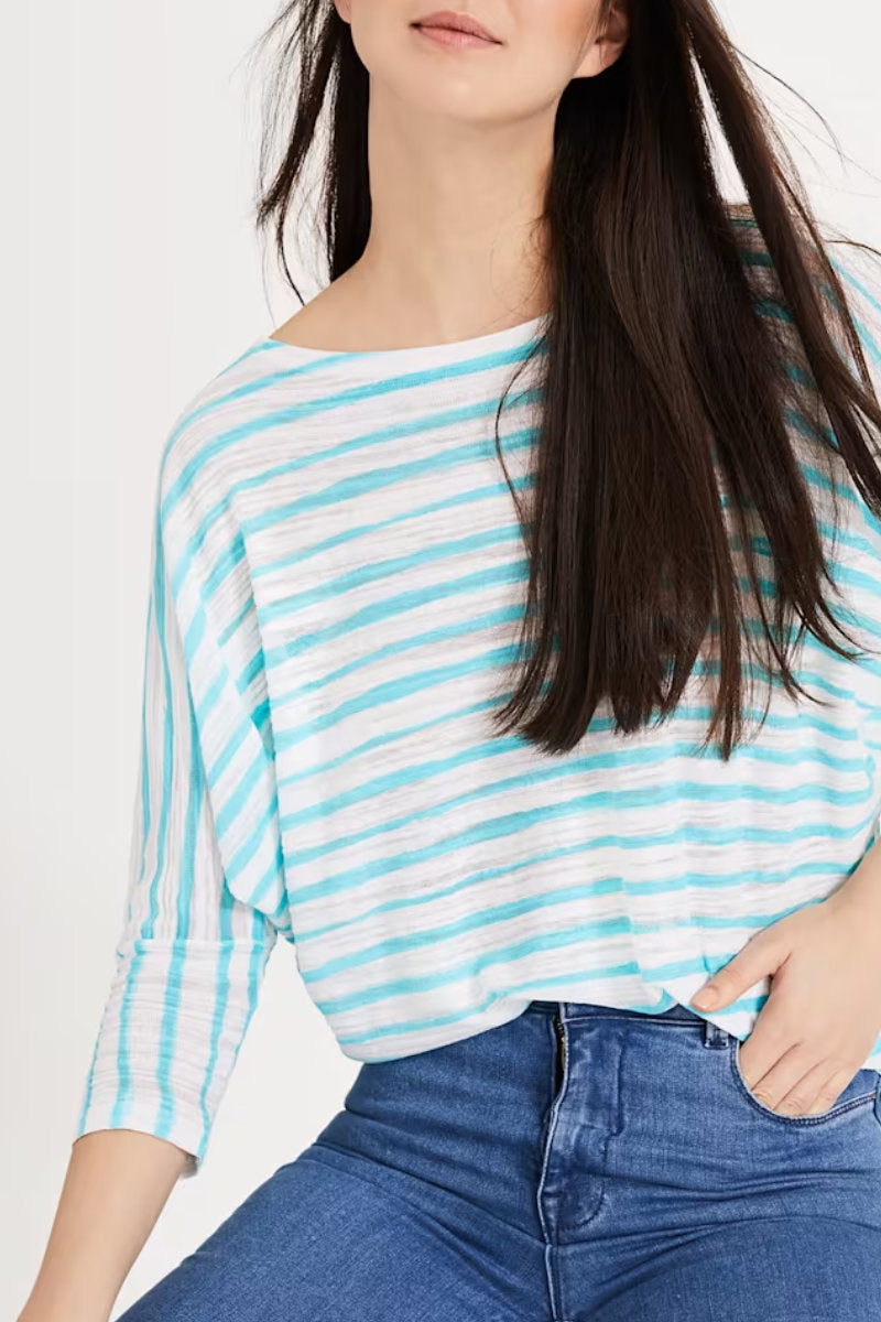 Ex-Phase Eight Brinley Stripe Knit Top Aqua