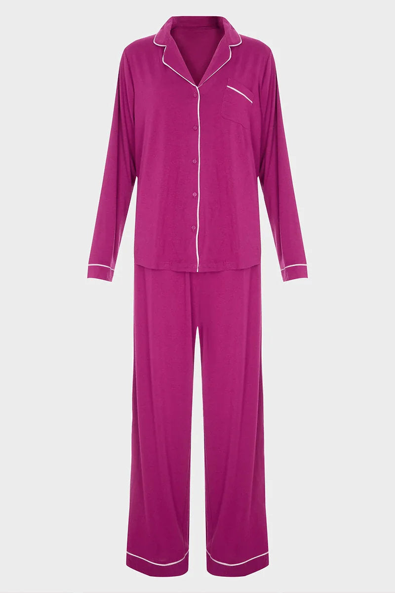 Ladies Hot Pink Piped Pyjama Set