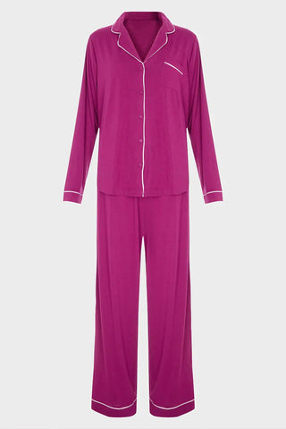 Ladies Hot Pink Piped Pyjama Set