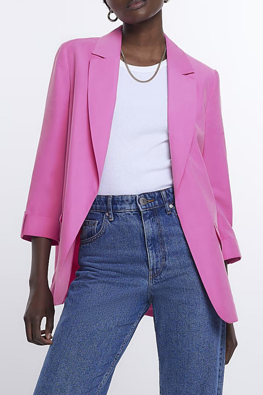 Famous Store Casual 3/4 Sleeve Blazer Mid Pink
