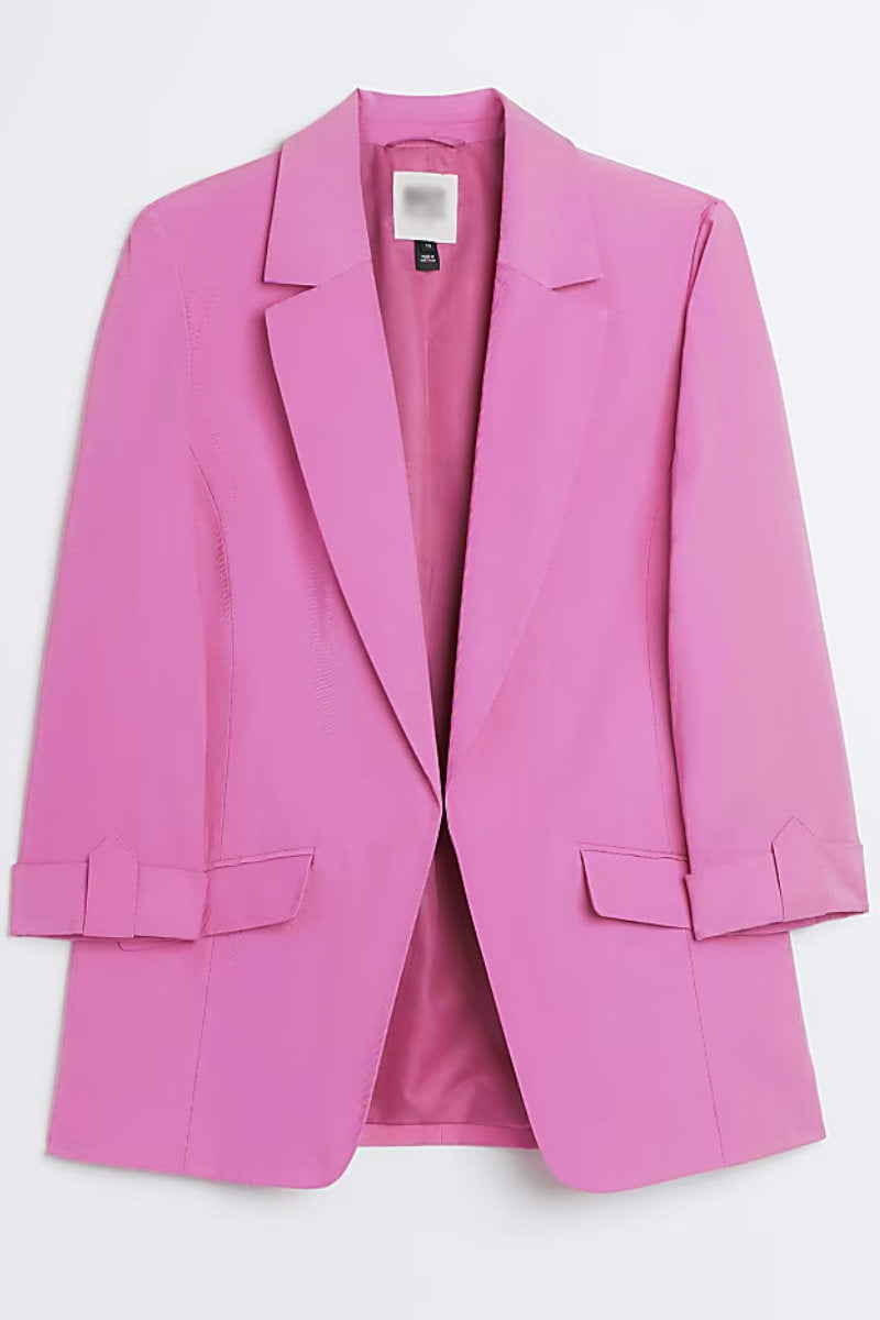 Famous Store Casual 3/4 Sleeve Blazer Mid Pink